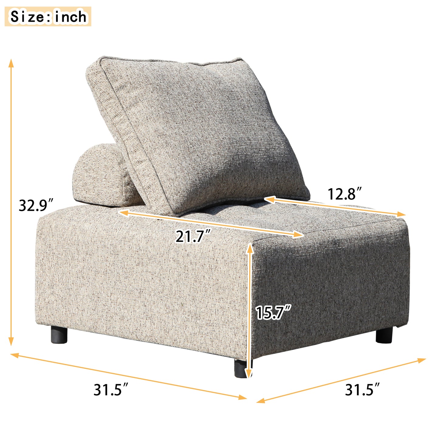 Outdoor Modular Sofa, with Aluminum Structure, Support Cushion and Back Cushion Cover-Removable, Fade-resistant, Waterproof Sofa Cover Included,Light Brown(The rate : Based on a single piece )/2Unit