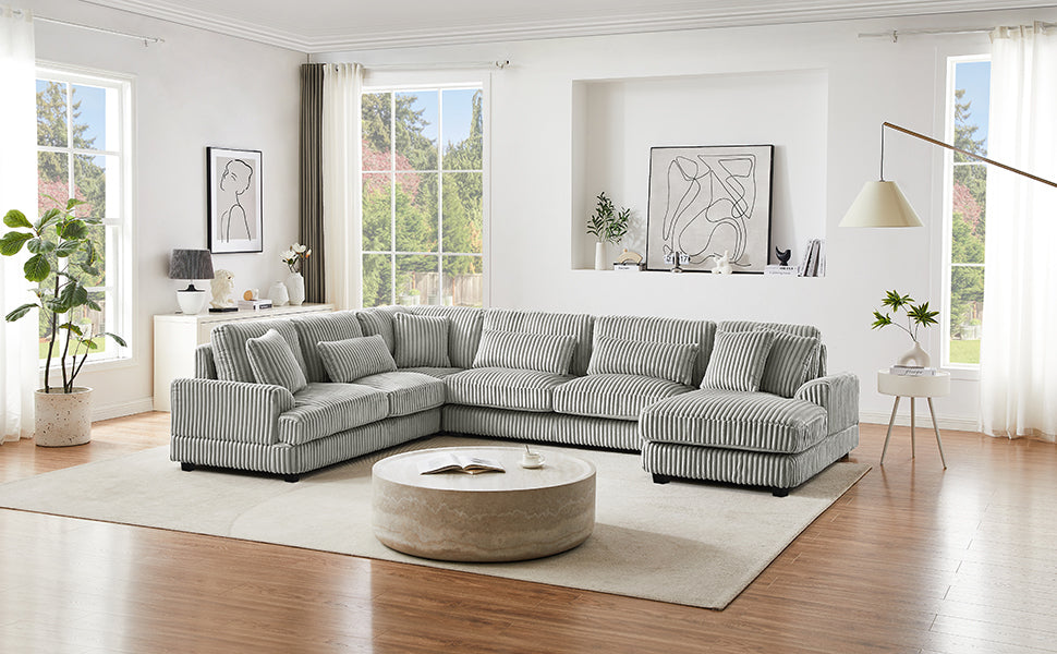 129" Oversized Sectional Sofa U-shaped Sofa Couch Modern Sofa Upholstered in Soft Corduroy with a Chaise Lounge for Living Room, Grey