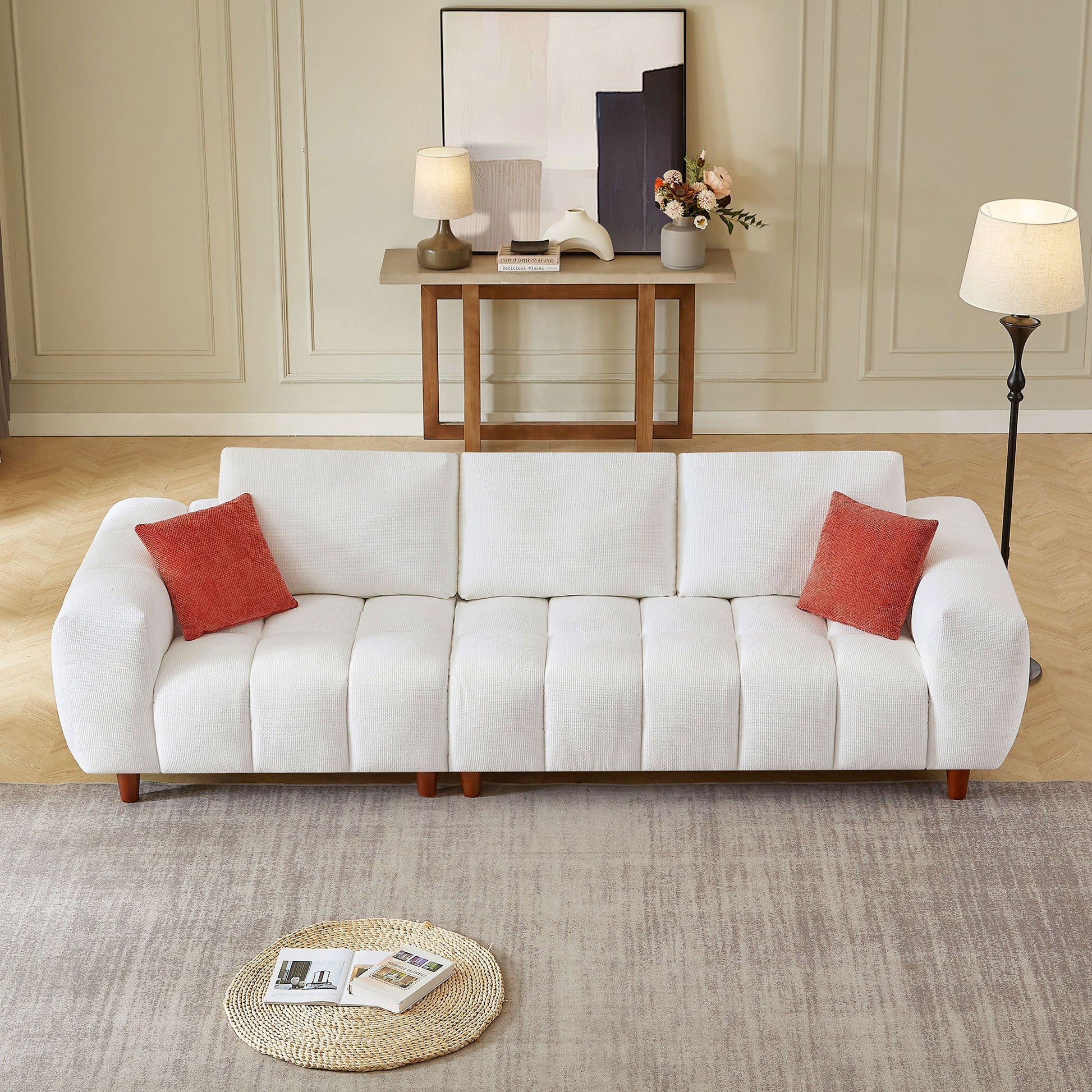 Convertible Sectional Sofa Couch, L Shaped Sofa with Fabric Couch,Modern Design Cream Style Marshmallow Sofa for Living Room and Office,White