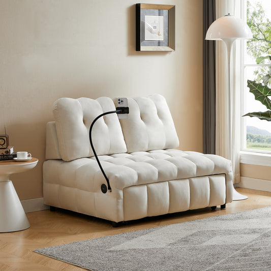 Modern sofa velvet pull-out bed,Independently removable backrest,  have USB port  and swivel phone stand ,beige