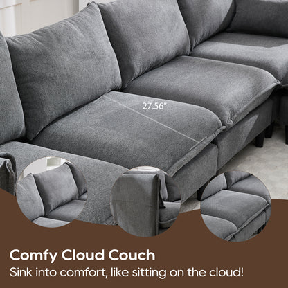 Modular Sectional Sofa,  L Shaped Couch Set for Living Room, 4-Seater Comfy Cloud Couches with Movable Ottoman Dark Grey