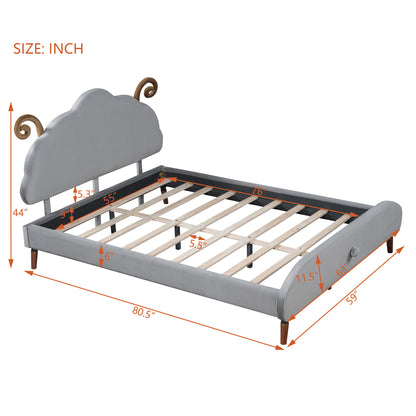 Full Size Upholstered Platform Bed with Sheep-Shaped Headboard, Gray