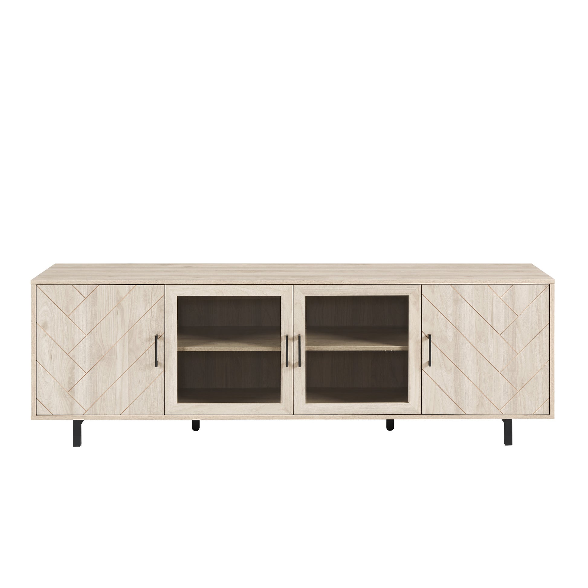 Modern Scandinavian 4-Door Herringbone 70" TV Stand for TVs up to 80" - Birch