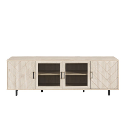 Modern Scandinavian 4-Door Herringbone 70" TV Stand for TVs up to 80" - Birch