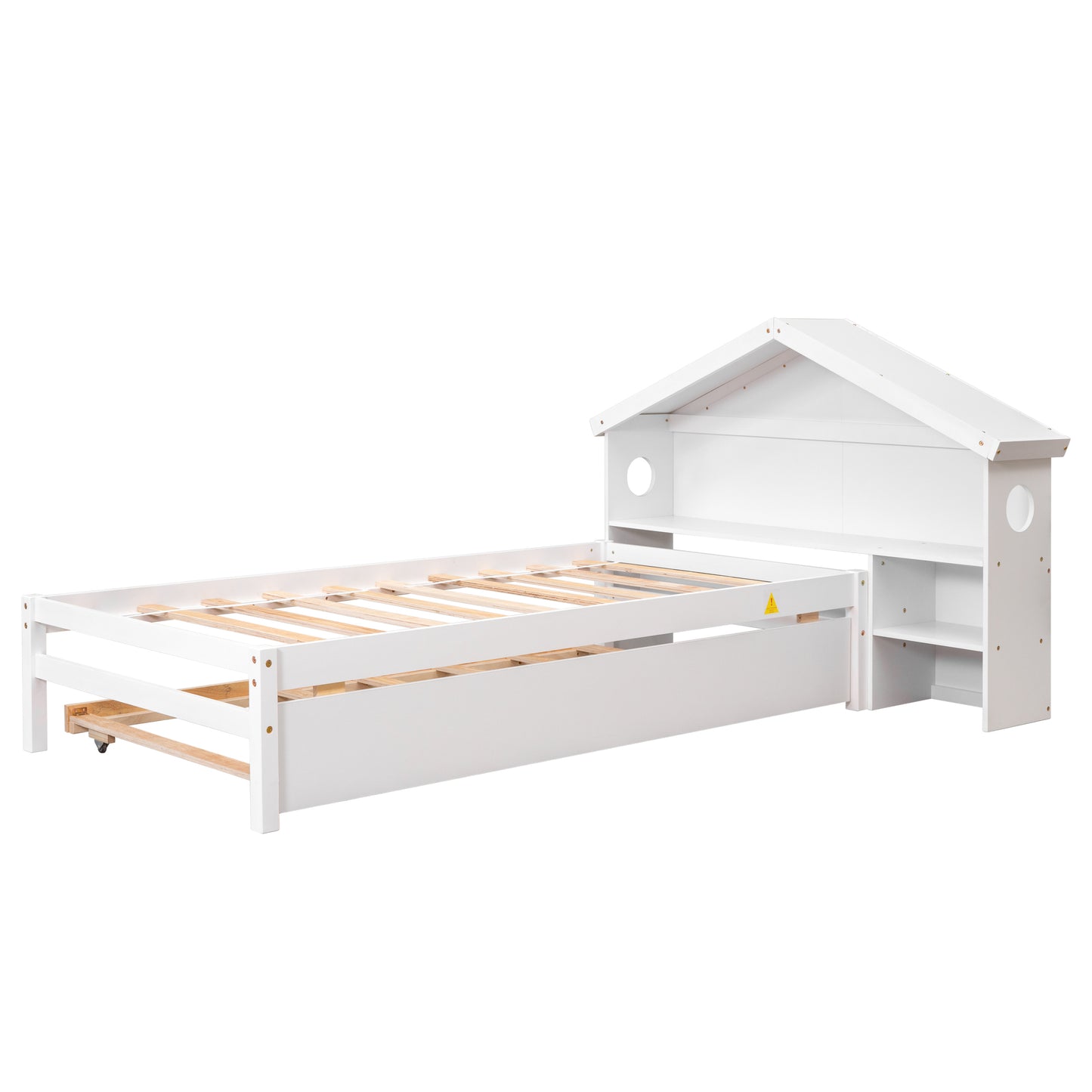 Twin Storage House Bed for kids with Bedside Table, Trundle, White