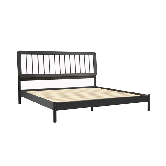 Mid-Century Modern Solid Wood King Spindle Bed – Black