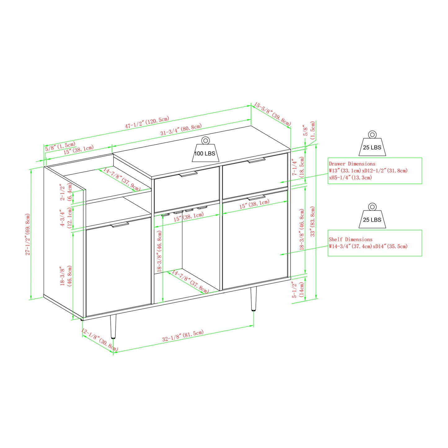 Modern 2-Door Bar Cabinet with Bottle and Stemware Storage – Graphite