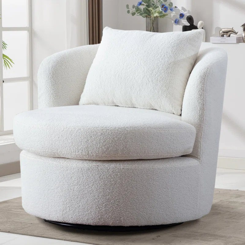 33'' W Super Soft Upholstered Swivel Barrel Chair with Pillow - Groovy Boardz