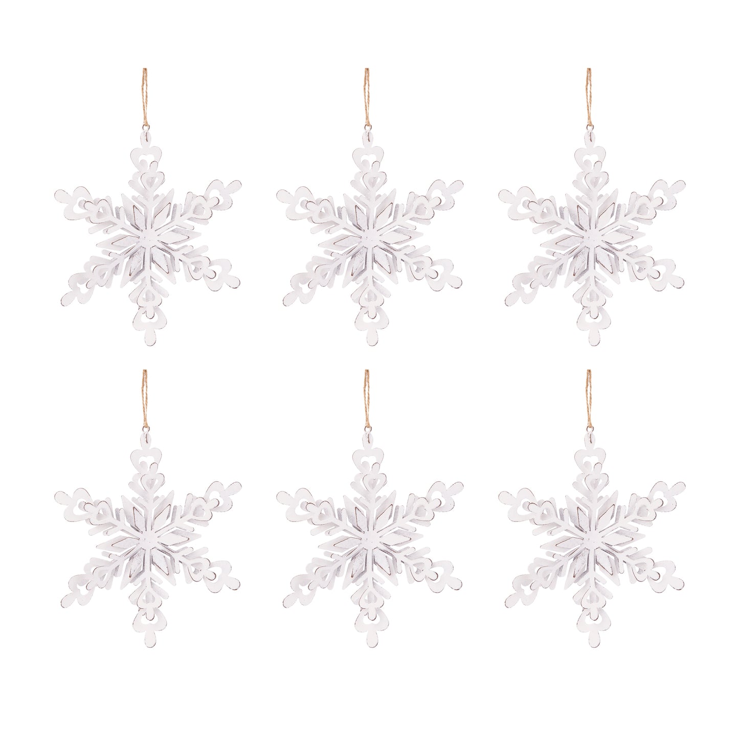 6.3x1.8x6.7" Iron Snowflake Hanger, Decorative Hanging Ball Christmas Tree Ornaments for Holiday Party Decorations, Set of 6