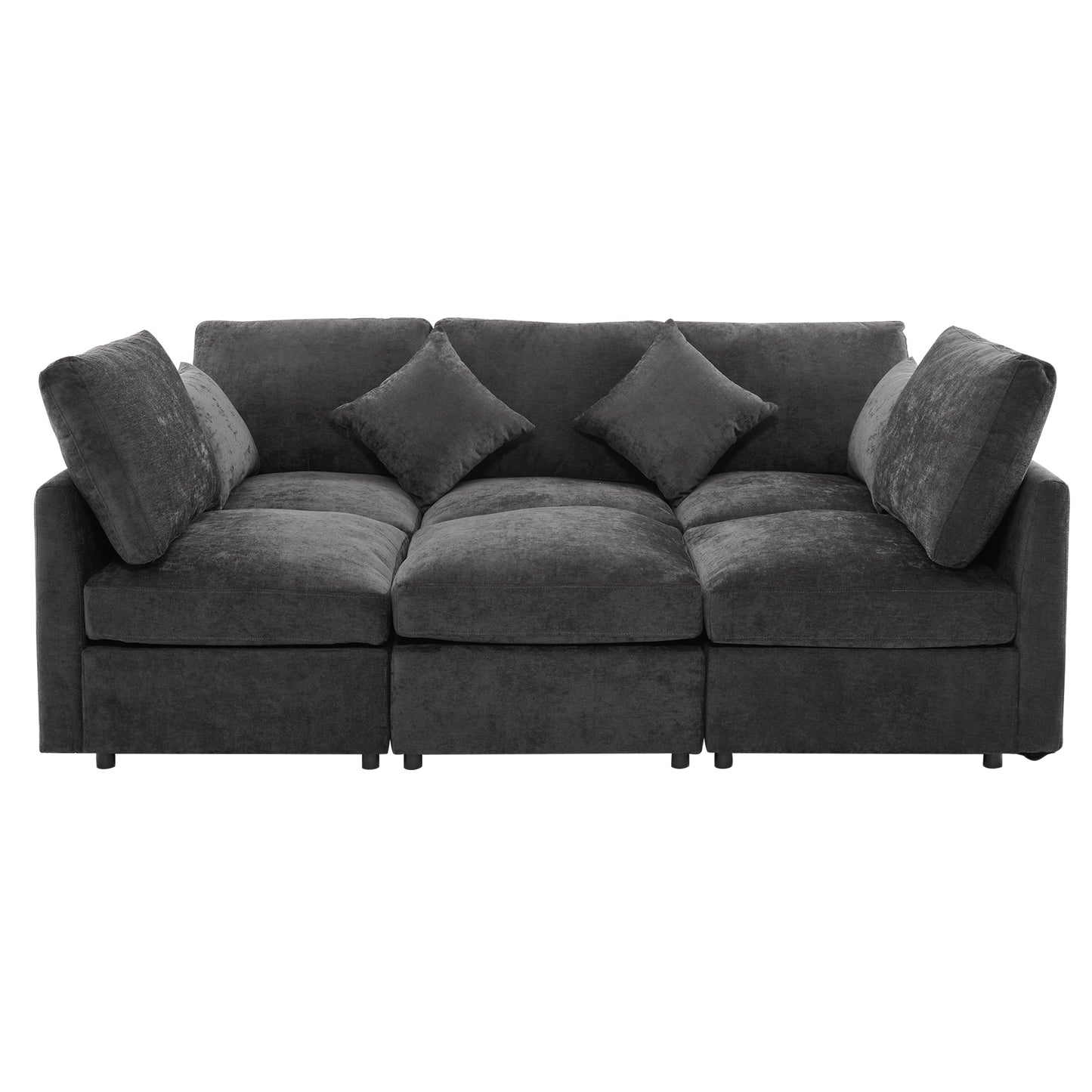 85.4" Sectional Sofa Modular Sofa U-shaped Sofa Couch Sofa Bed L-shaped Sofa with a Movable Ottoman and Two USB Ports for Living Room, Black