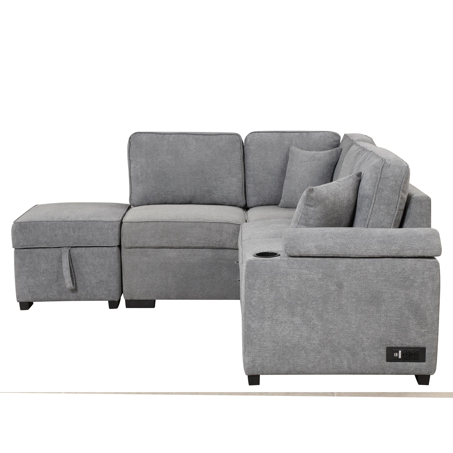 84.75" Sleeper Sofa Bed,2 in 1 Pull Out sofa bed L Shape Couch with Storage Ottoman for Living Room,Bedroom Couch and Small Apartment, Gray