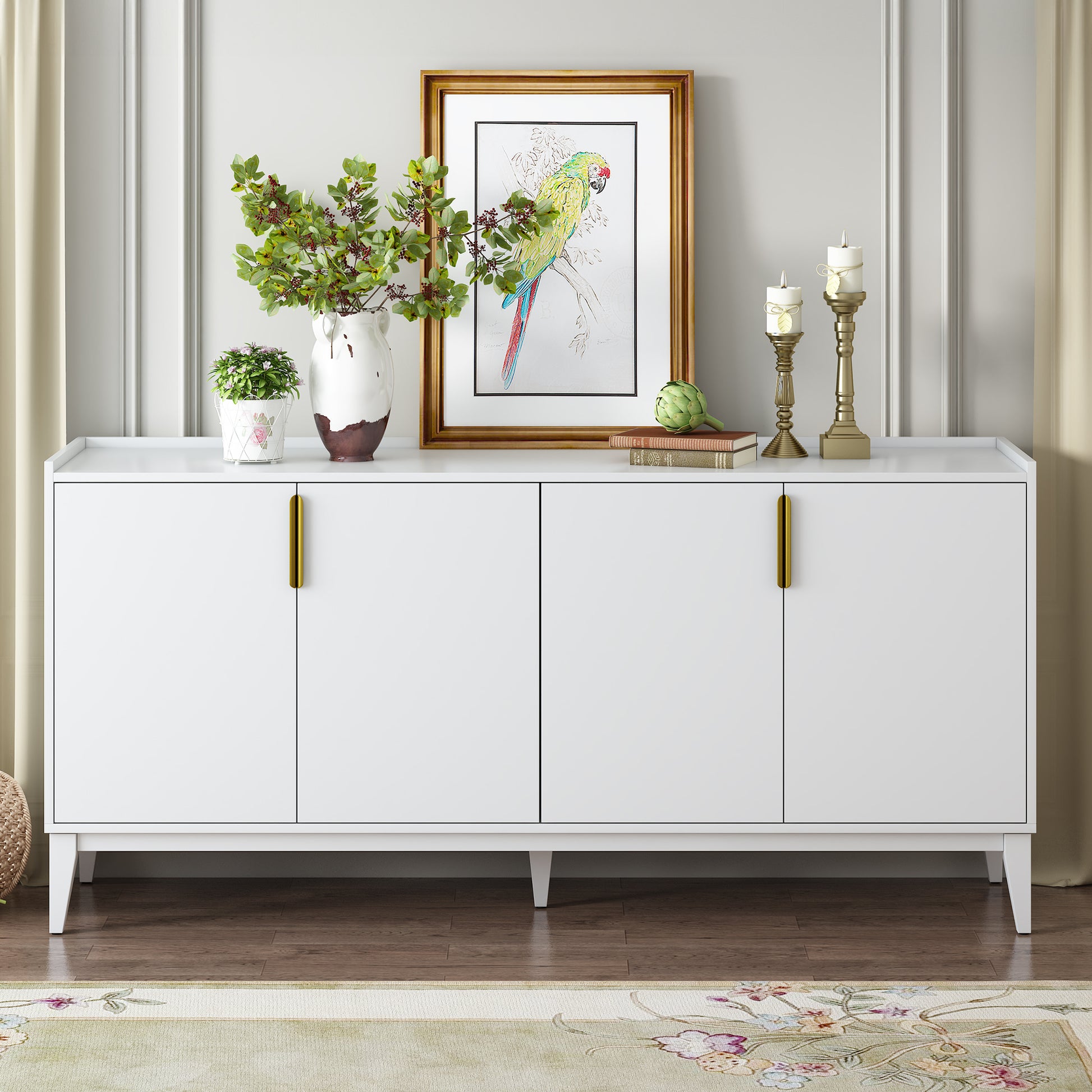 U_Style  Storage Cabinet Sideboard Wooden Cabinet with 4 Doors for Hallway, Entryway, Living Room, Adjustable Shelf