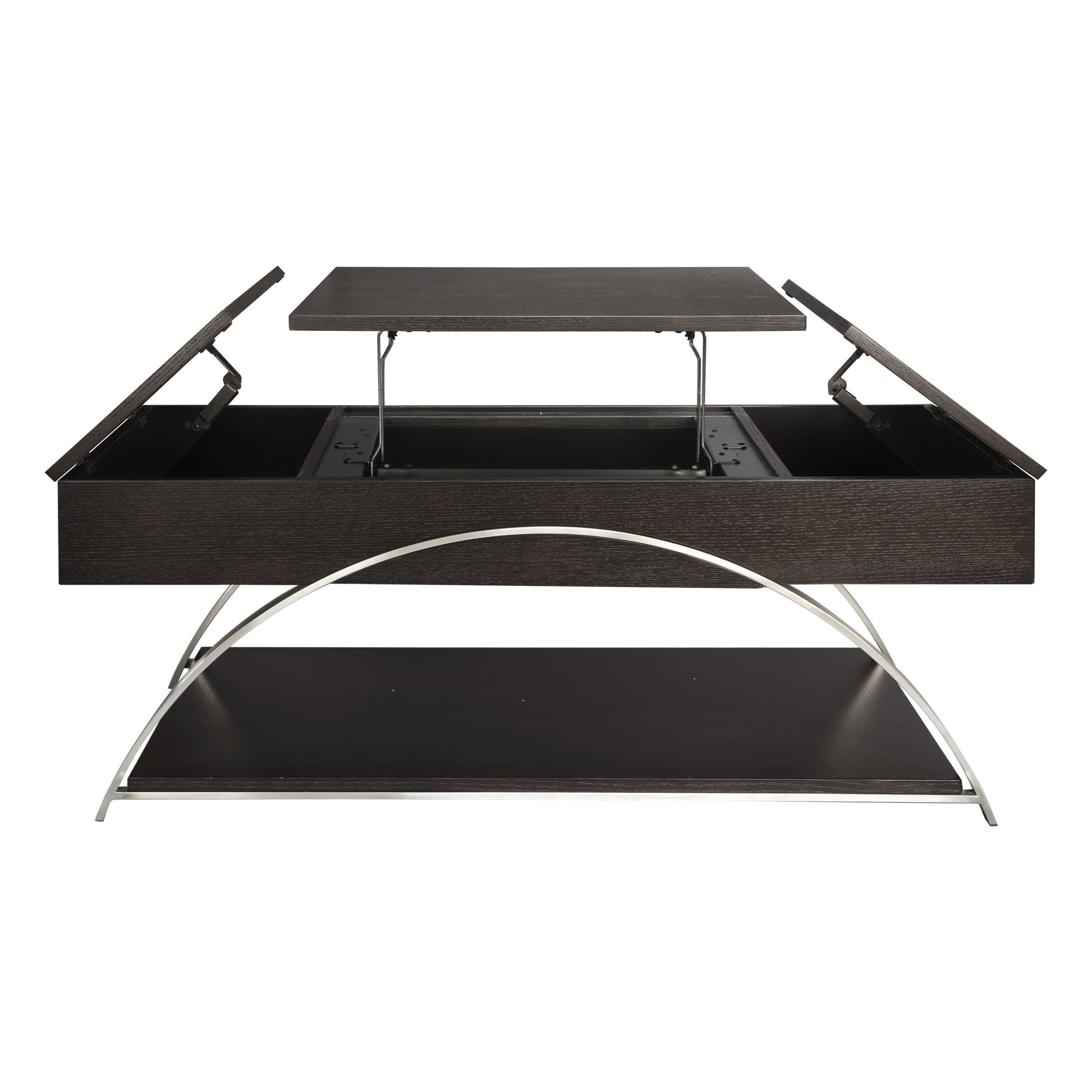 Modern Living Room Furniture 1pc Lift Top Coffee Table with Display Shelf Espresso Finish Wood Chrome Metal Finish Unique Style Cocktail Table