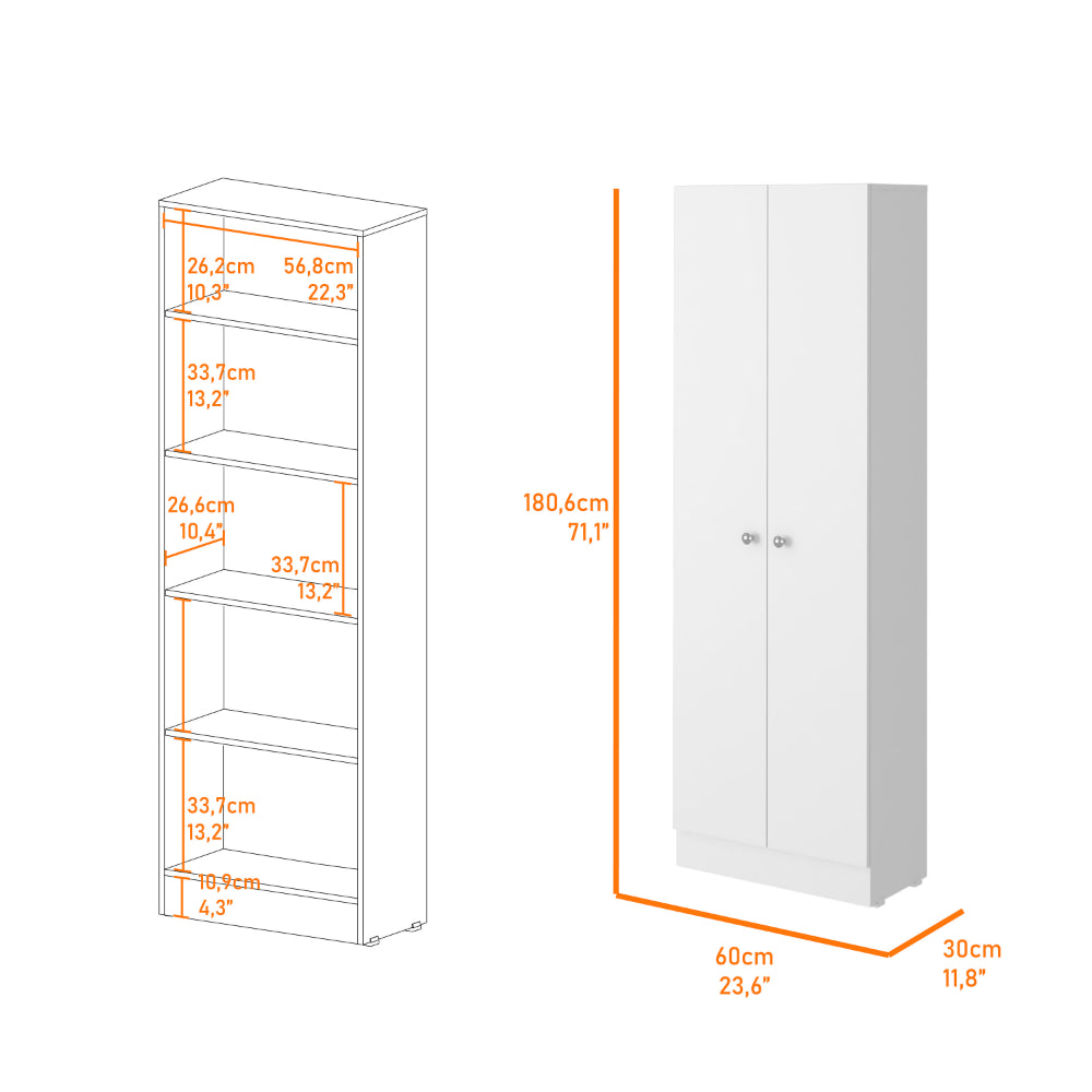 White and Light Oak 4-Door 2-piece Kitchen Set, Kitchen Island and Pantry Cabinet