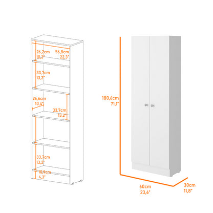 White and Light Oak 4-Door 2-piece Kitchen Set, Kitchen Island and Pantry Cabinet