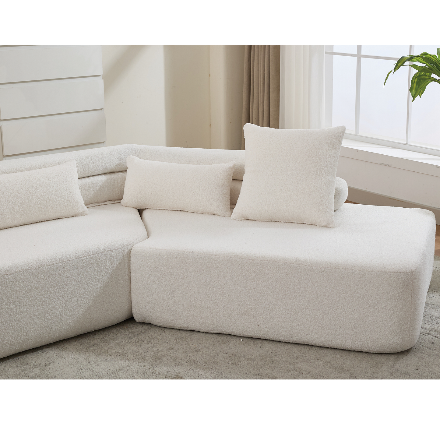 [NEW ARRIVED] [VIDEO PROVIDED] 128"Minimalist Cloud Sectional Couch ,Modern Couches ,4-Seater ,No Assembly,Two modular sofa,Boucle Teddy  Fabric, upholstered , anti-wrinkle fabric, Beige