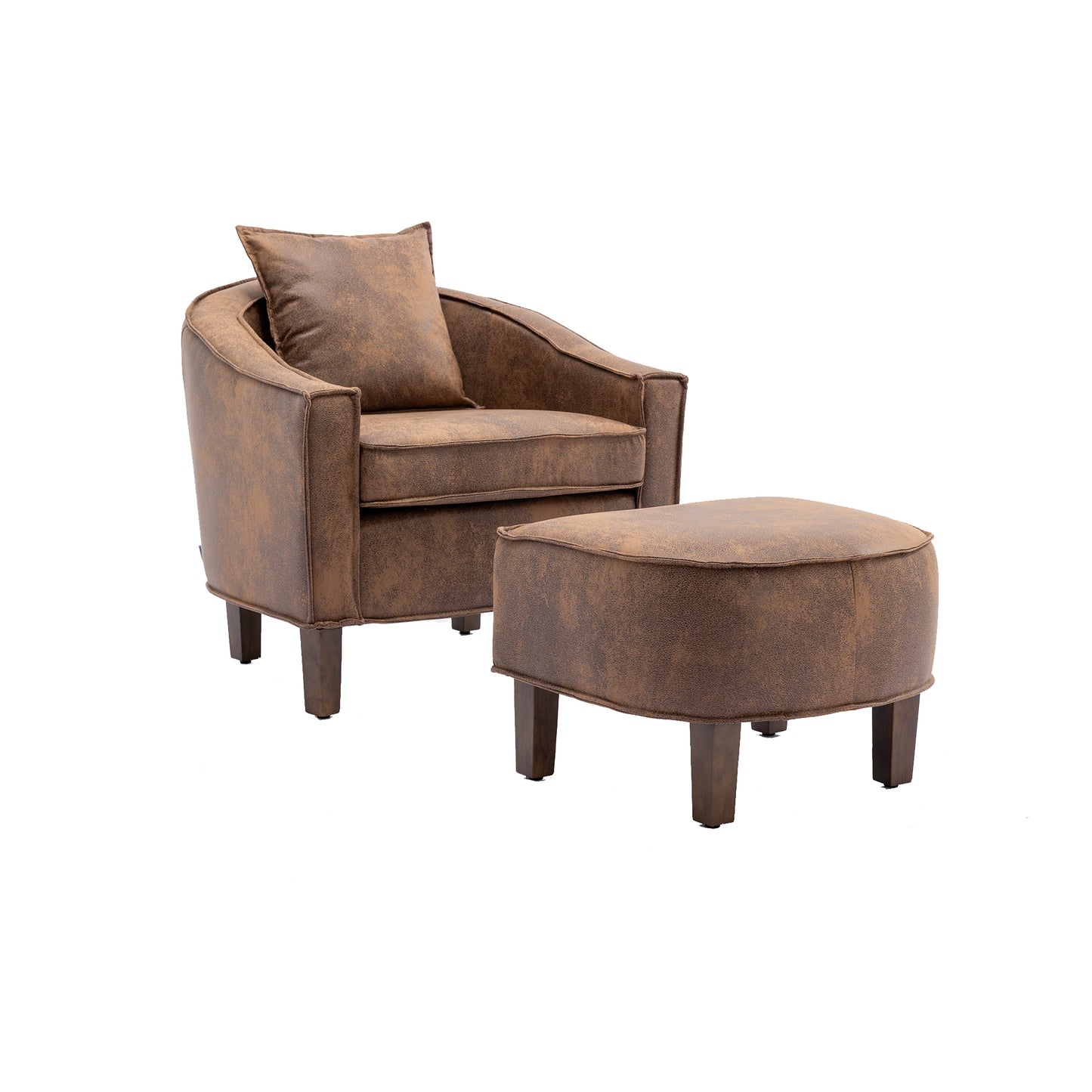 COOLMORE Accent Chair with Ottoman, Mid Century Modern Barrel Chair Upholstered Club Tub Round Arms Chair for Living Room