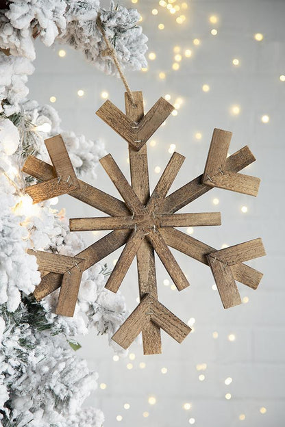 17.7" x 17.7" Large Fir Wood Snowflake Ornaments, Hanging Home Decor Accents for Christmas Tree, Wall Art, Holiday Display, Set of 2