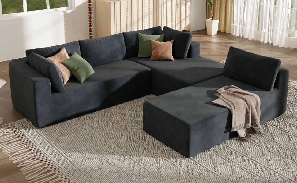 U_Style Modern Large Modular Sectional Sofa for Living Room, Bedroom, Salon, 3 Piece Free Combination