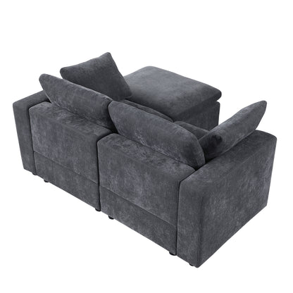 68.5" Loveseat Sofa with Ottoman Modular Sectional Love Seat Couch Small L Shaped Upholstered Couch for Living Room Apartment Small Space, Chenille Grey