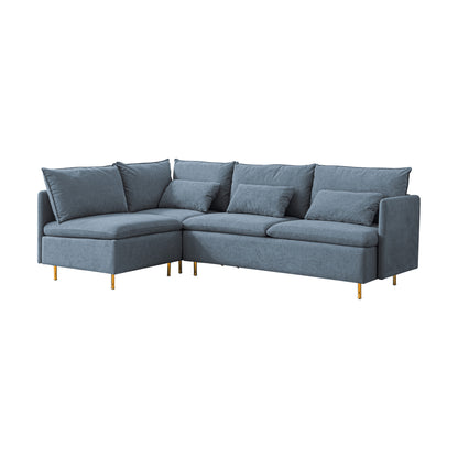 Modular L-shaped corner sofa, movable chaise facing left/right, Grey cotton-linen -90.9 inches