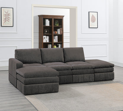 Contemporary 5pc Set Modular L-Sectional Set 1x One Arm Chair / Wedge 2x Armless Chairs 2x Ottomans Mink Morgan Fabric Plush Living Room Furniture