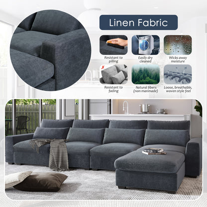 U_Style Modern Large L-Shape Feather Filled Sectional Sofa,  Convertible Sofa Couch with Reversible Chaise for Living Room