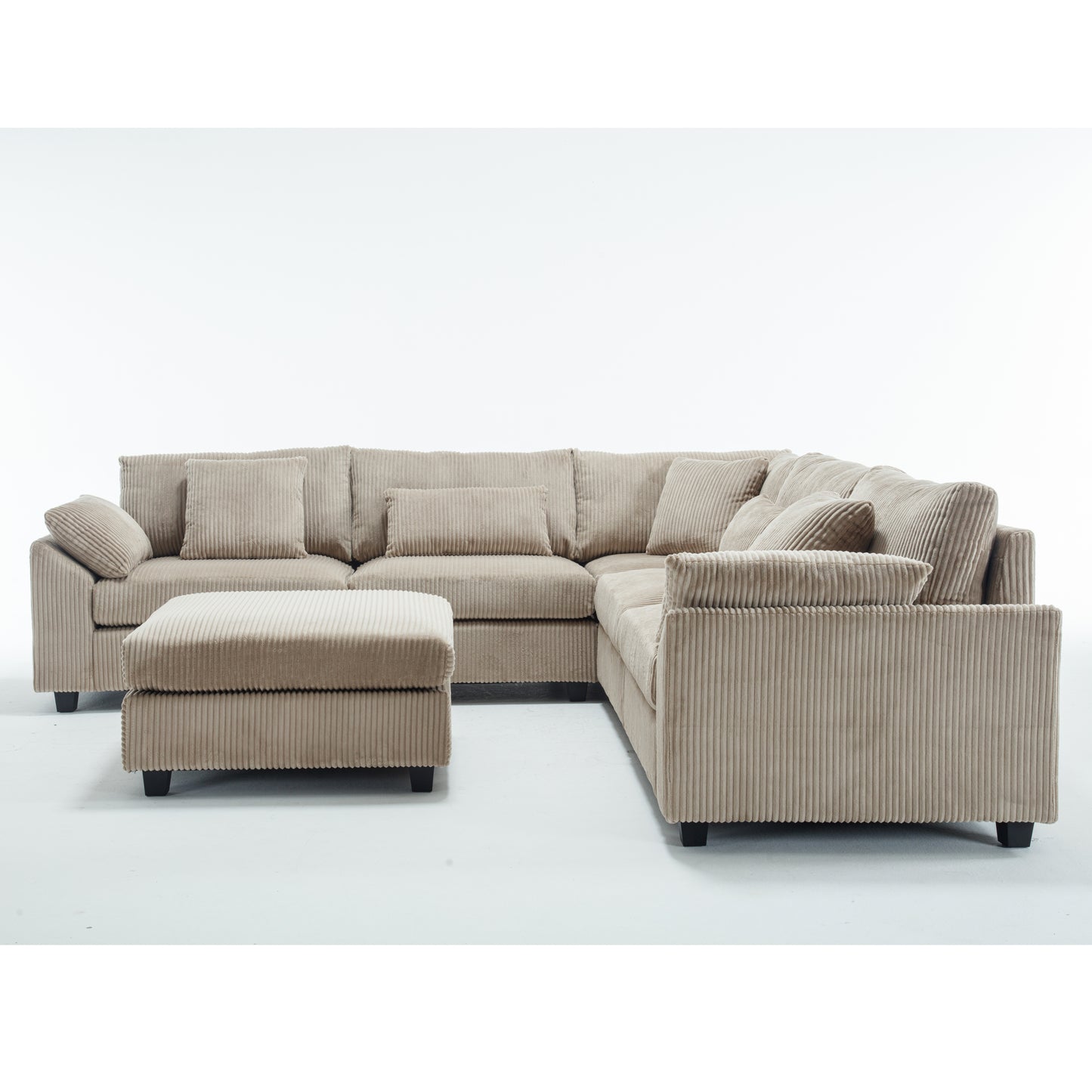 Oversized Modular Sectional Sofa Set, Corduroy Upholstered Deep Seat Comfy Sofa for Living Room, 6 Seat, Brown