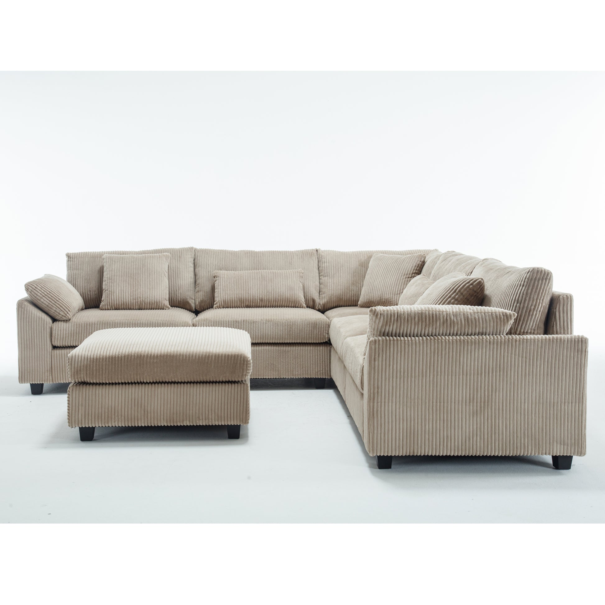 Oversized Modular Sectional Sofa Set, Corduroy Upholstered Deep Seat Comfy Sofa for Living Room, 6 Seat, Brown