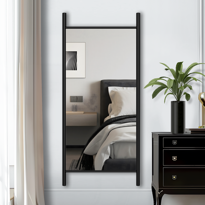 Solid wood ladder rectangular black full-length mirror Large Floor Mirror for Wall Door Bedroom Bathroom Living Room with Aluminium Frame(71 * 31 * 2 inch)