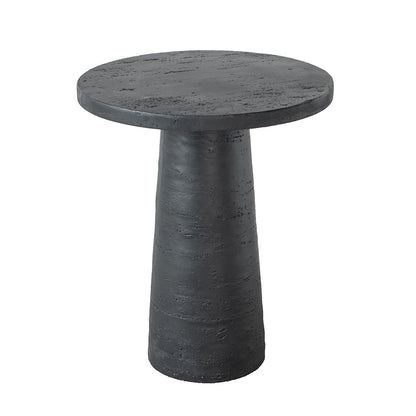 22x22x25.5" Black Cement Round Side Table with Pedestal Base