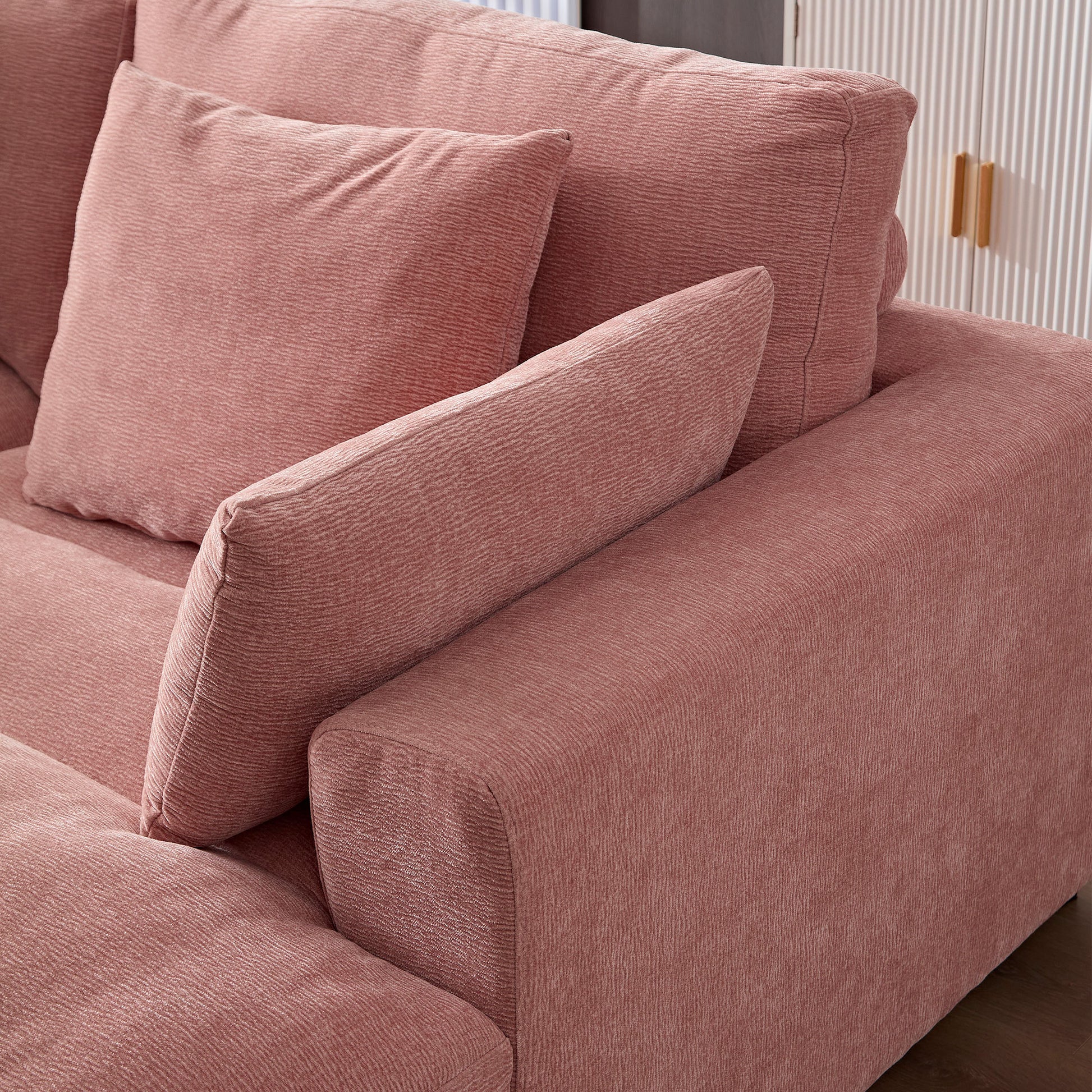 89.76 inch Double Sleeper Sofa Cloud Couch Soft Fluffy Fabric Upholstery with Square Armrests,Comfor Daybed with Over Wide Sofa Bed,Modern Beanbag for Living Room  Apartment,Pink