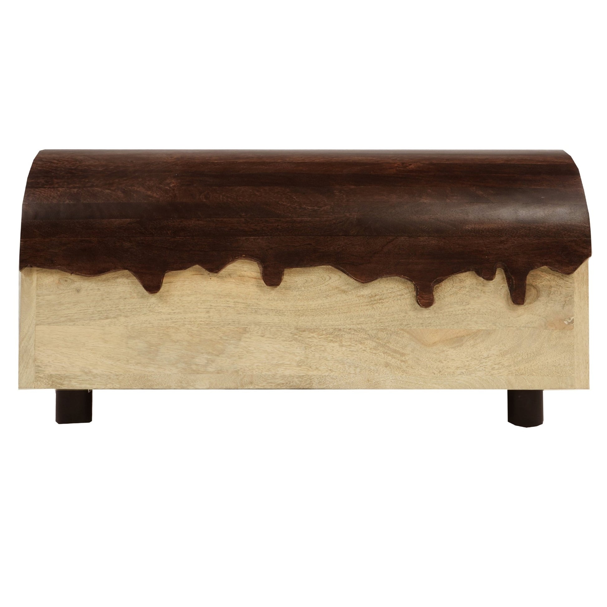 36 Inch Modern Mango Wood Coffee Table, Drip Design Walnut Brown Surface, Oak White Frame - Groovy Boardz