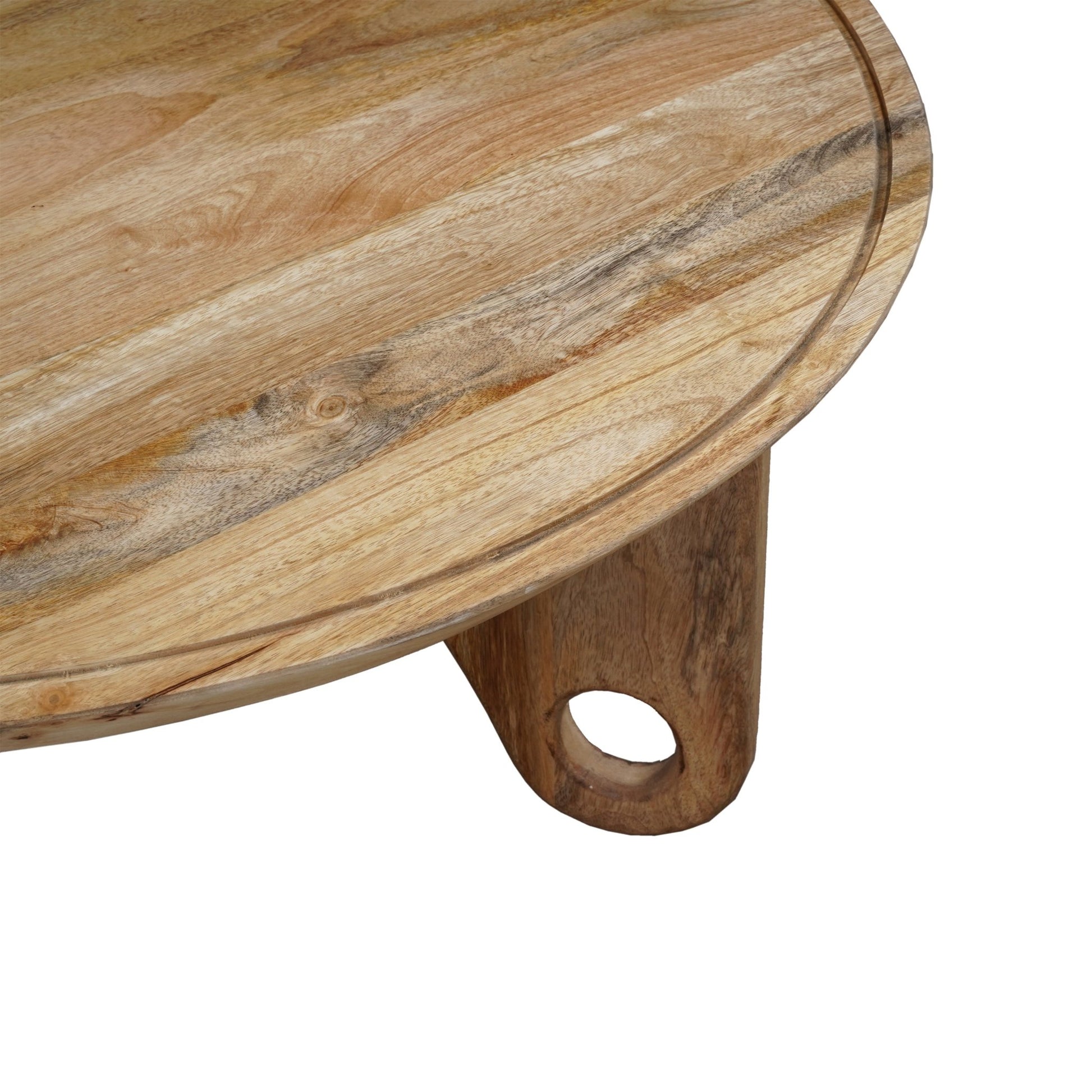 36 Inch Round Coffee Table, Handcrafted Grooved Edge Top, Natural Brown Mango Wood - Groovy Boardz