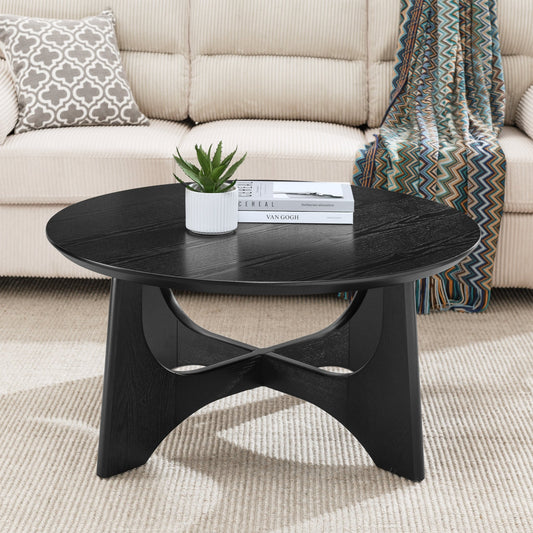 36" Round Coffee Table, Wooden Coffee Tables for Living Room Reception Room(Black) - Groovy Boardz