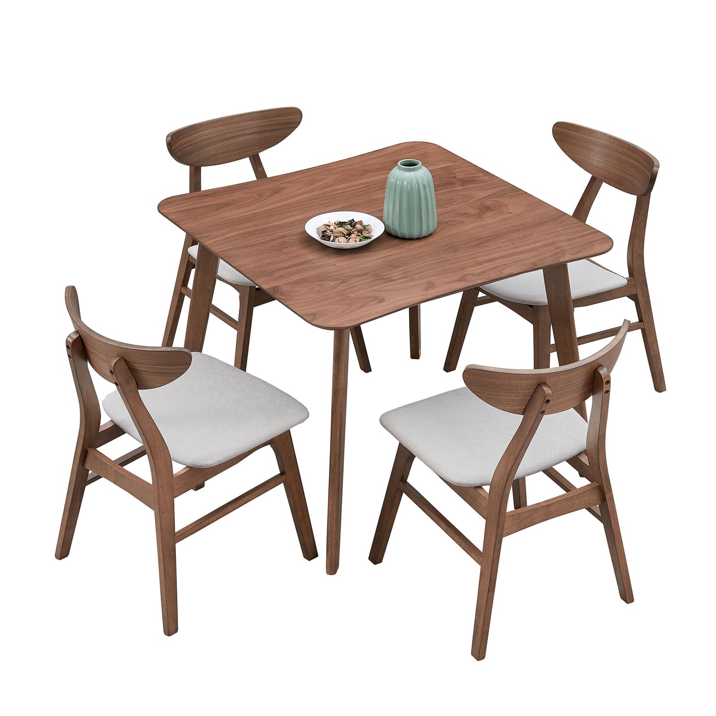 (1 Table with 4 Chairs)Wooden Dining Table Set, Modern Simple Design Square Kitchen Table and Fabric Upholstered Dining Chairs for Dining Room, Kitchen, Saving Space,WALNUT