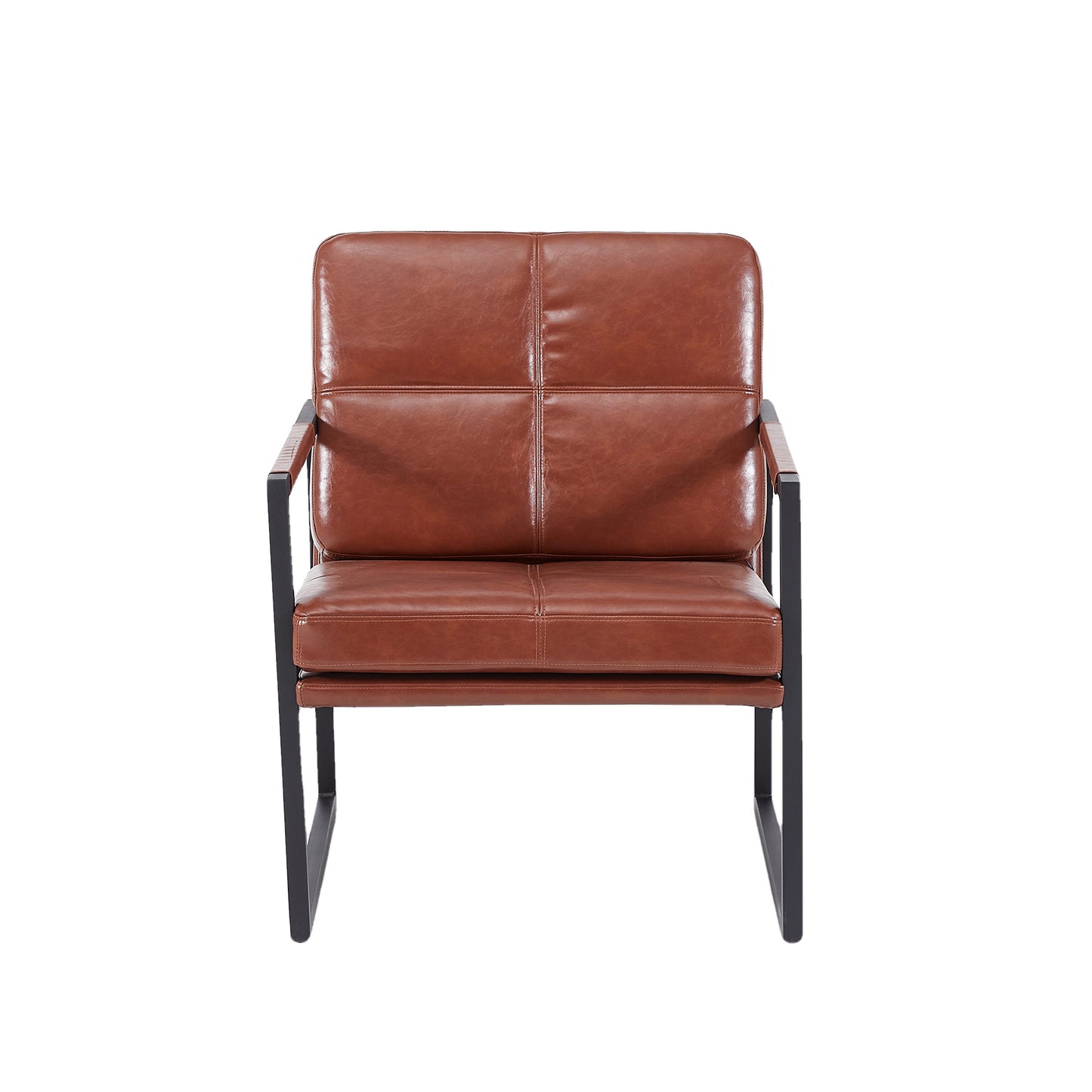 Red brown PU leather leisure black metal frame recliner chair for living room and bedroom furniture