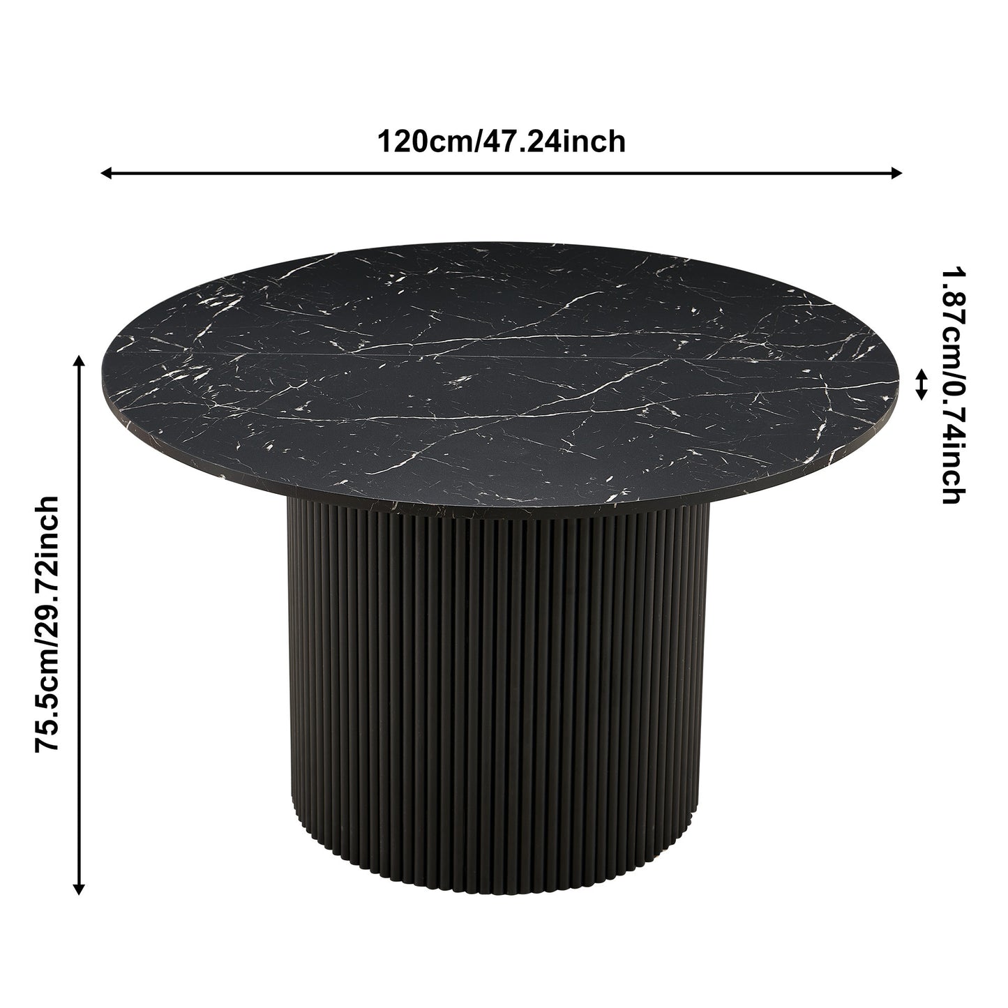 Imitation Black Marble Grain MDF Tabletop, 47 Inch Round Dining Table for 4, Modern Kitchen Table, 47 Inch Round Dining Tables with Wood Strip Base for Kitchen Living Room,Black