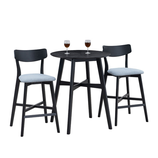 3 Pieces Bar Table Set,Modern Round Counter Height Pub Table, Wooden High Top with Bar Stools Pub Dining Set for Kitchen,Restaurant,Cocktail Bar,Black