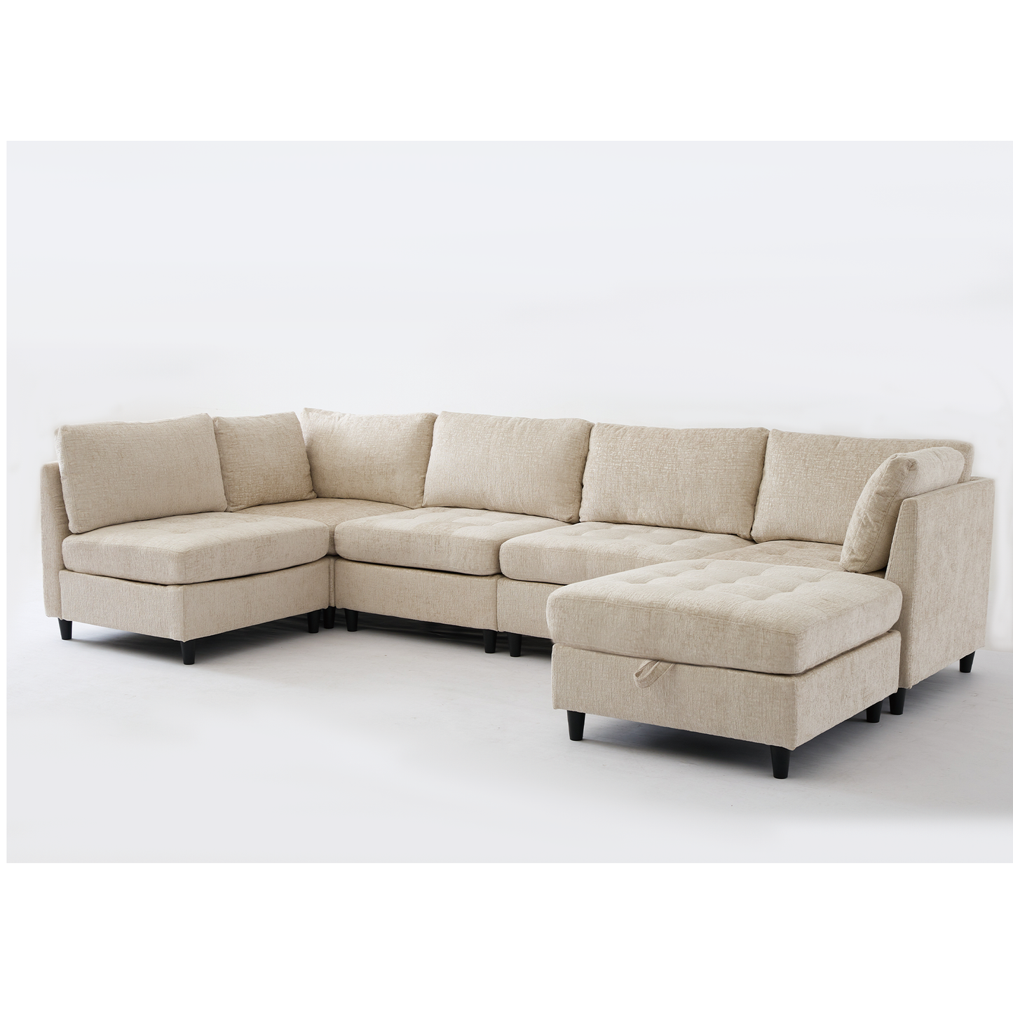 [NEW ARRIVED] [VIDEO PROVIDED]   Modular Sectional Couch with Storage Ottoman, U Shaped Sofa, Storage Ottoman,Minimalist ,Convertible Modular Sofa,Chenille ,Upholstered,6 Seat,Living Room,  Beige