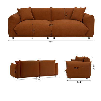 Oversized Loveseat Sofa for Living Room, Sherpa Sofa with Metal Legs, 3 Seater Sofa, Solid Wood Frame Couch with 2 Pillows, for Apartment Office Living Room - CURRY