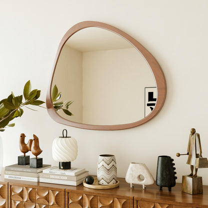 Solid Wood Mirror 45 Inch Asymmetrical Wall Mirror Wooden Framed Mirror Large Sized Dressing Mirror, for Living Room, Bedroom, Bathroom, Hallway or Entry Way