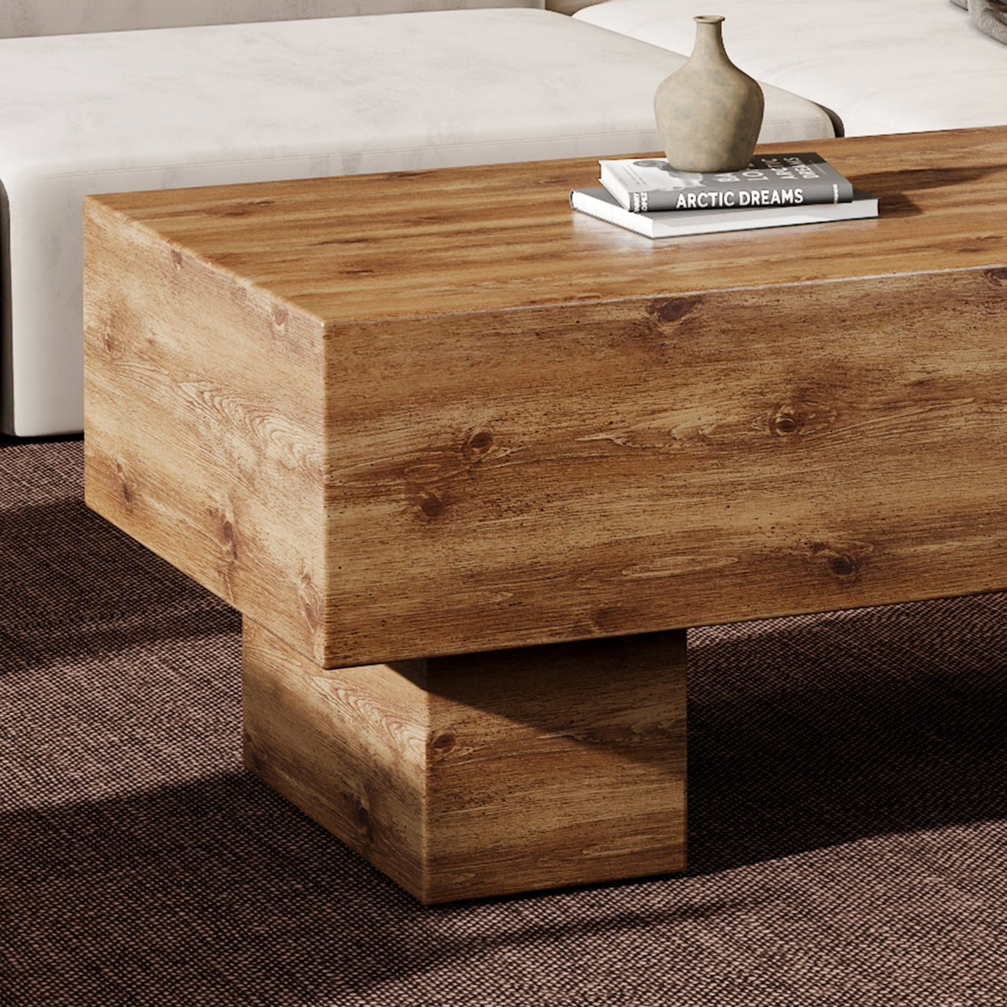 This modern rectangular coffee table features a stylish wood color, making it an ideal addition to any living room or apartment, and measures 43.3 "x 21.6" x 17.2 ".