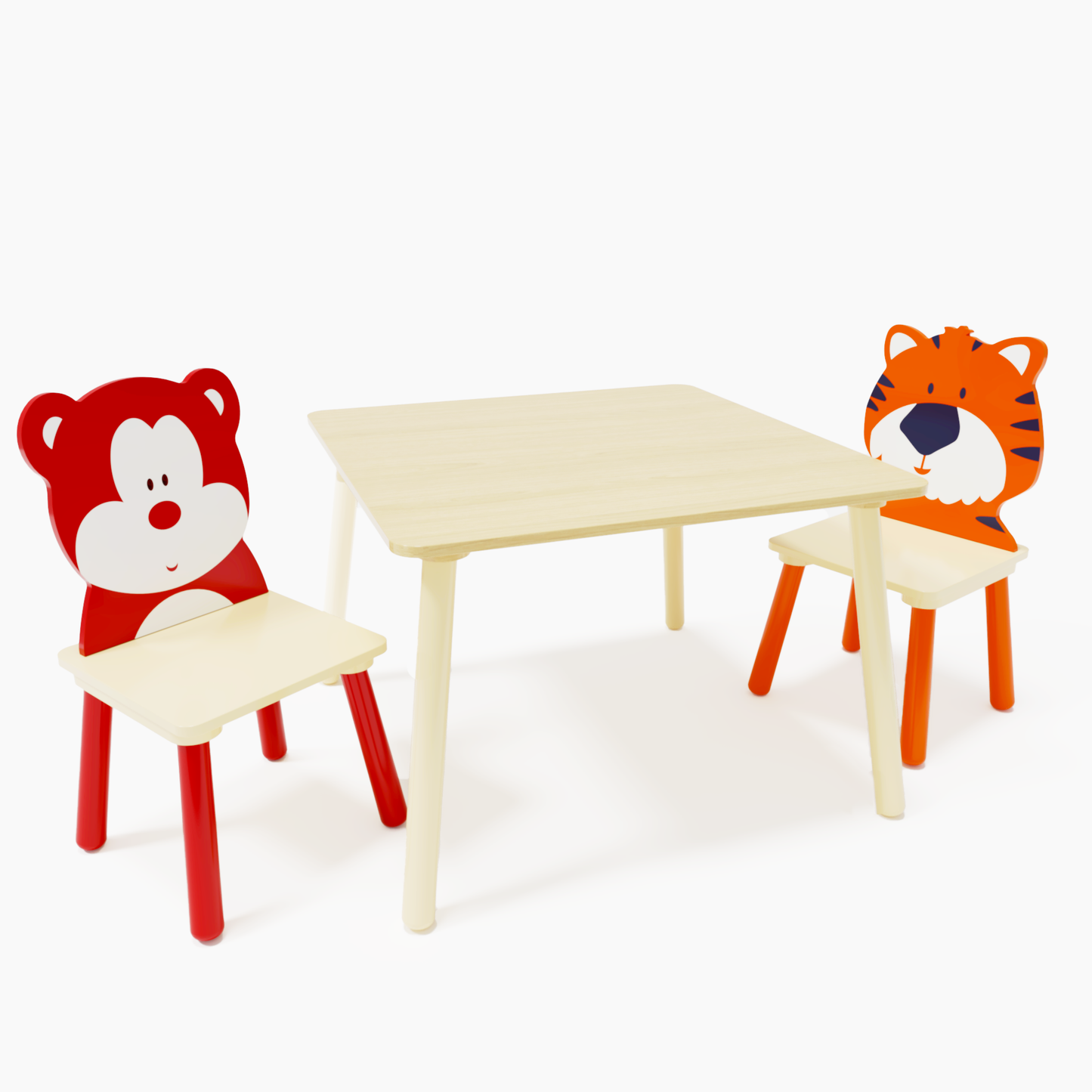 Kids Table and 2 Chairs Set, 3 Pieces Toddler Table and Chair Set, Wooden Activity Play Table Set (Bear&Tiger)