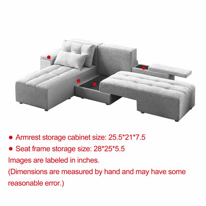 Convertible 3 in 1 Sleeper Sofa and Sectional Sofa with 4 Storage Space for Living Room,Corduroy Couch With 4 pillows,Corduroy