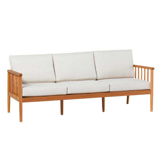 Contemporary Cushioned Eucalyptus Wood Patio Triple Lounge – Natural