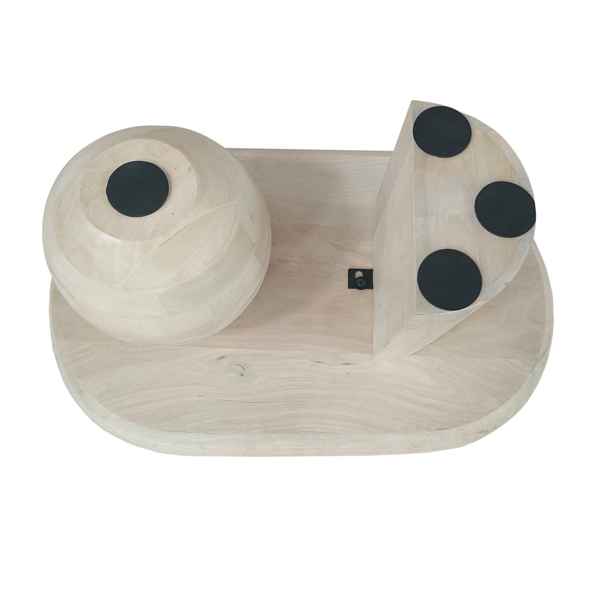 38 Inch Coffee Table, Oblong Mango Wood Top with a Modern Ball Leg, Washed White - Groovy Boardz