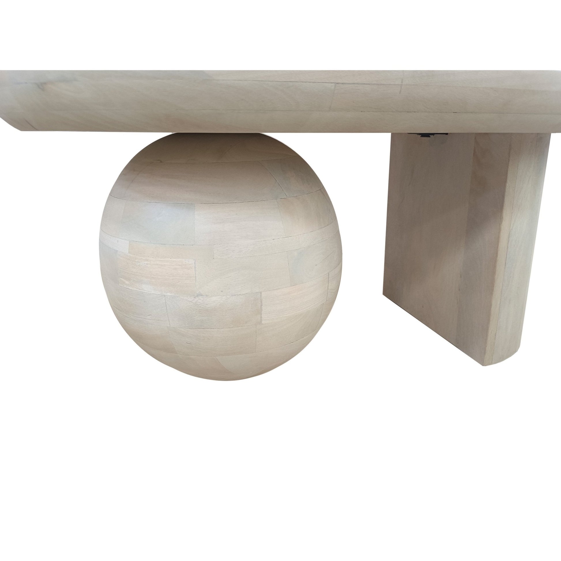 38 Inch Coffee Table, Oblong Mango Wood Top with a Modern Ball Leg, Washed White - Groovy Boardz