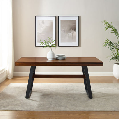 Modern Industrial Metal and Wood Large Dining Table – Dark Walnut