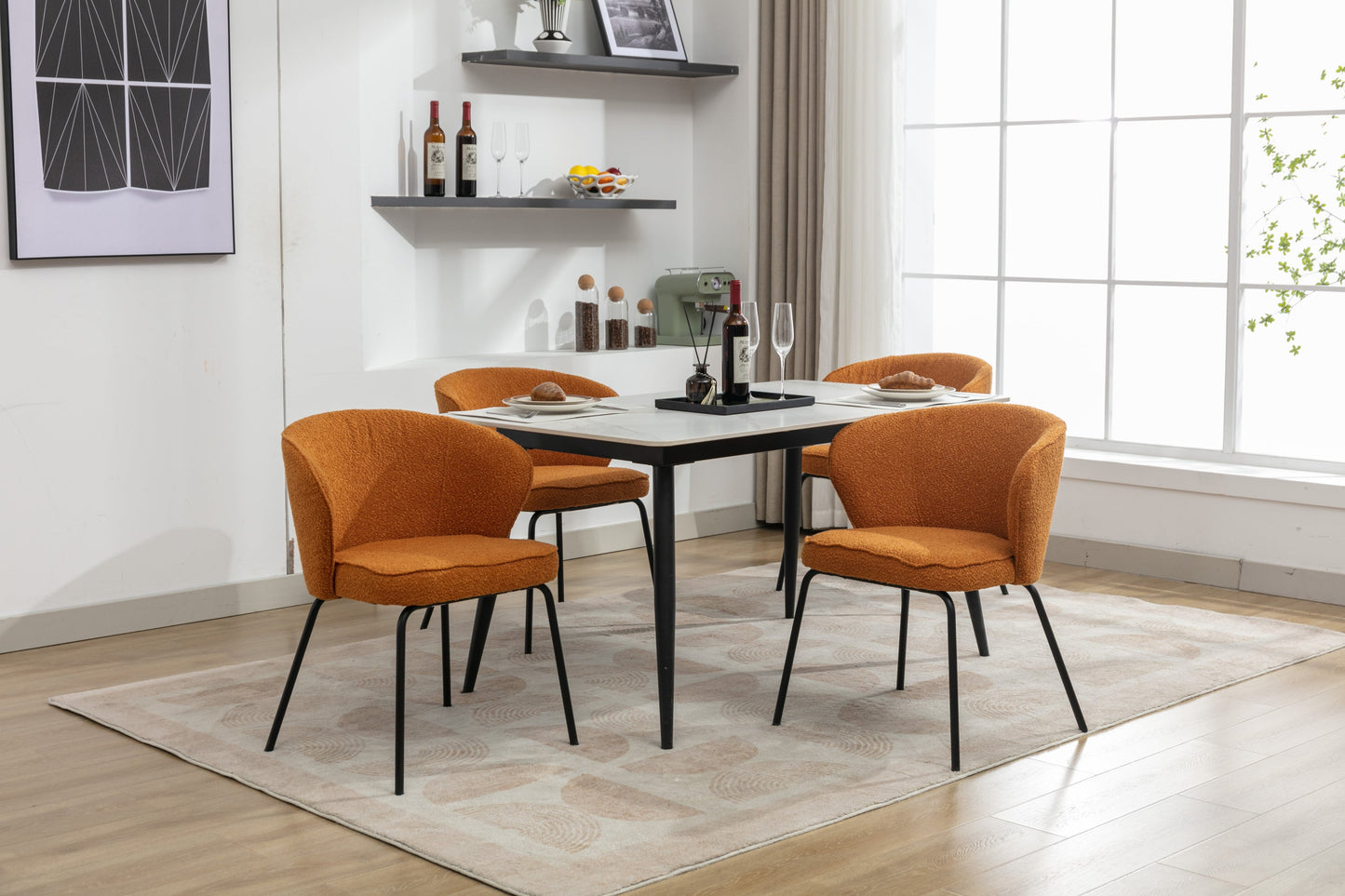 Retro Minimalist Modern Boucle Fabric Dining Chairs